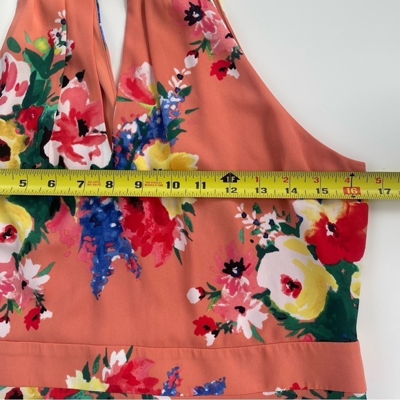 Express Orange Tropical Floral Summer Halter Top Mini Length Dress Size Medium - Picture 11 of 13